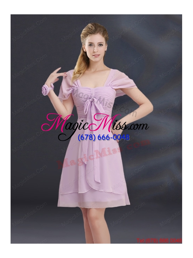 wholesale a line square ruhing dama dress with cap sleeves