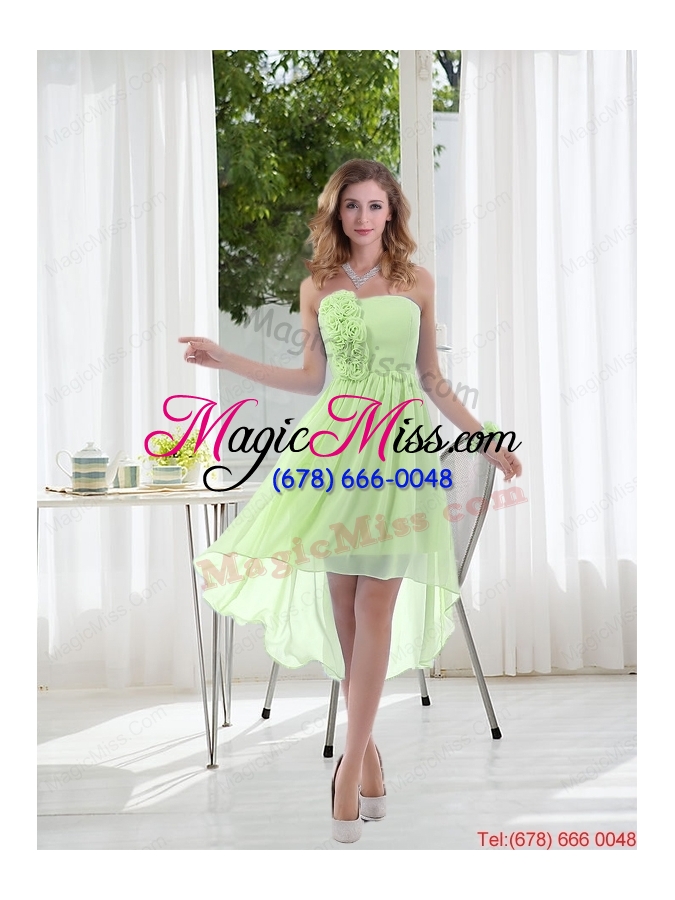 wholesale empire strapless hand made flowers dama dress with high low