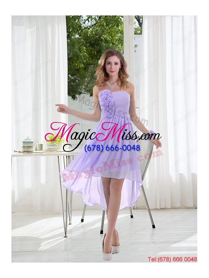 wholesale empire strapless hand made flowers dama dress with high low