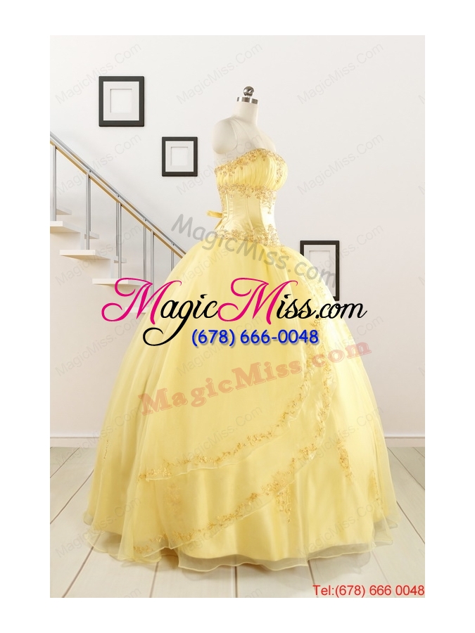 wholesale pretty yellow quinceanera dresses with appliques and beading for 2015