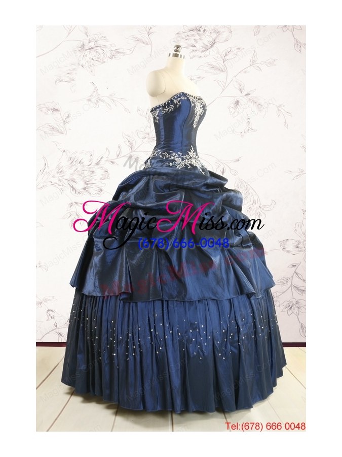 wholesale cheap navy blue quinceanera dress with embroidery and pick ups