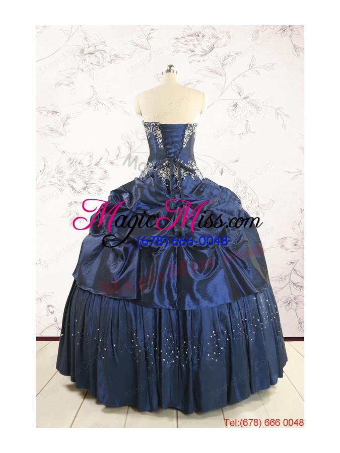 wholesale cheap navy blue quinceanera dress with embroidery and pick ups