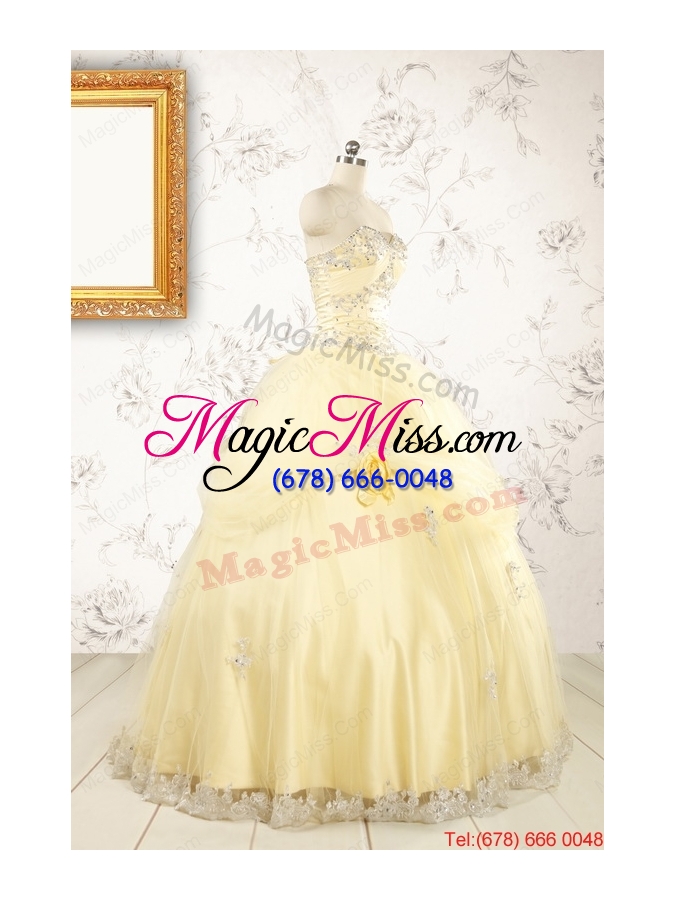 wholesale 2015 cute beading light yellow quinceanera dresses