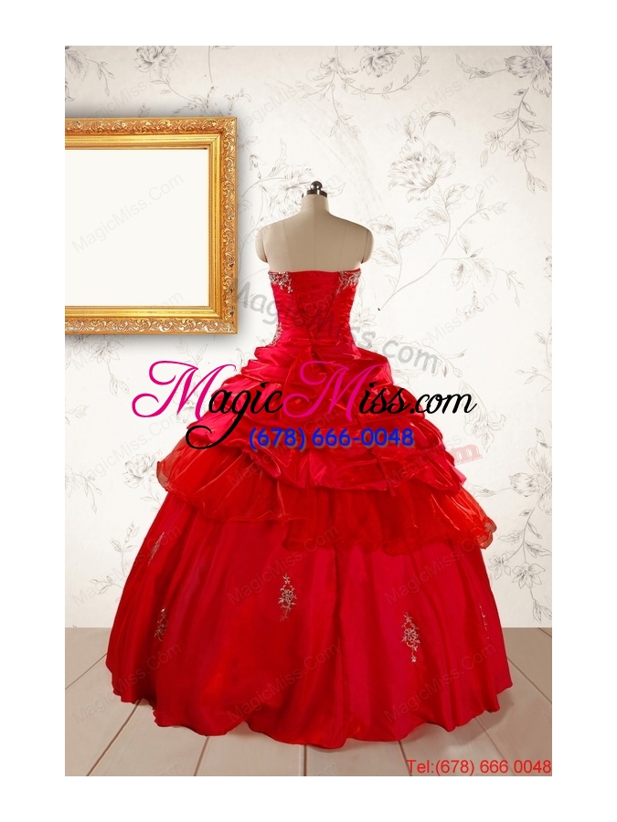 wholesale 2015 beautiful beading sweetheart quinceanera dress in red