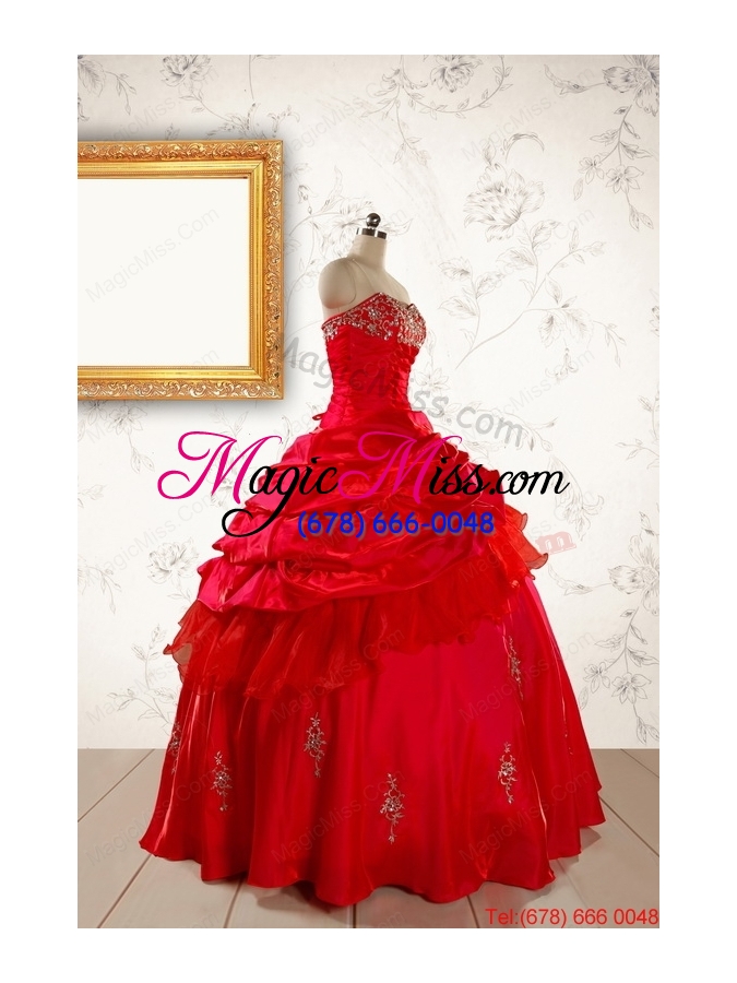 wholesale 2015 beautiful beading sweetheart quinceanera dress in red