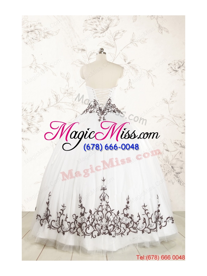 wholesale 2015 appliques strapless ball gown white tulle quinceanera dress