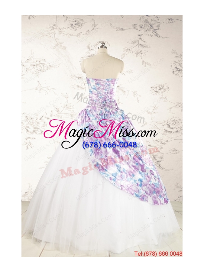 wholesale 2015 printed multi-color quinceanera dresses with beading and ruching