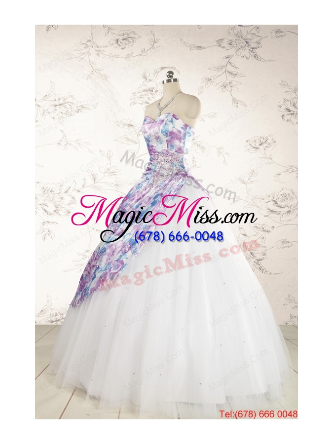 wholesale 2015 printed multi-color quinceanera dresses with beading and ruching