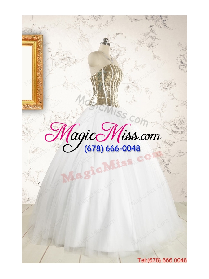 wholesale 2015 the super hot tulle strapless sequins white quinceanera dresses