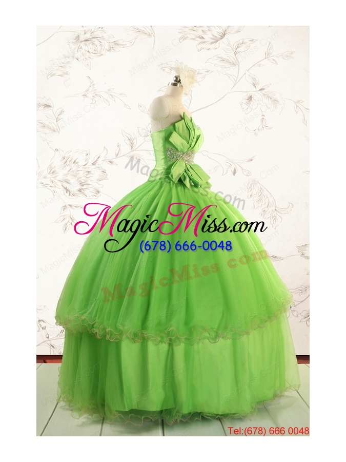 wholesale spring green quinceanera dresses with beading and bowknot for 2015 spring
