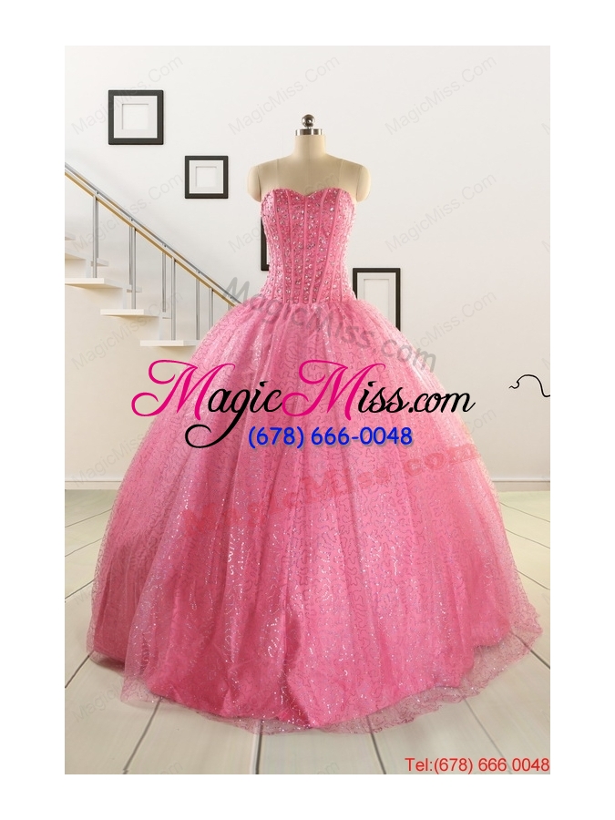 wholesale 2015 pretty strapless quinceanera dresses in rose pink