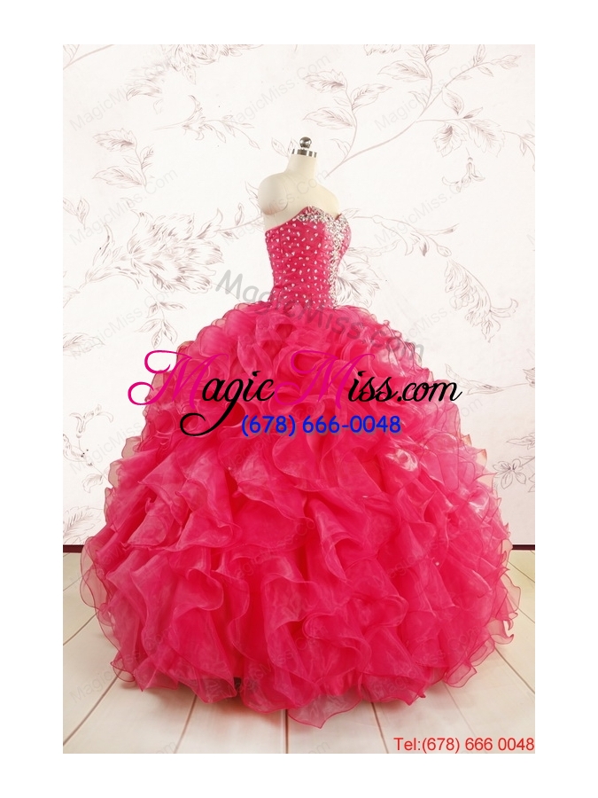 wholesale 2015 pretty beading sweet 15 dresses in hot pink