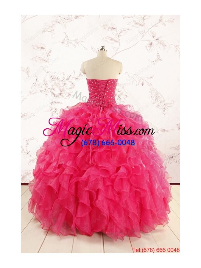 wholesale 2015 pretty beading sweet 15 dresses in hot pink