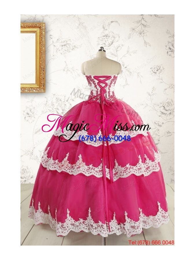 wholesale 2015 cheap hot pink quinceanera dresses with appliques
