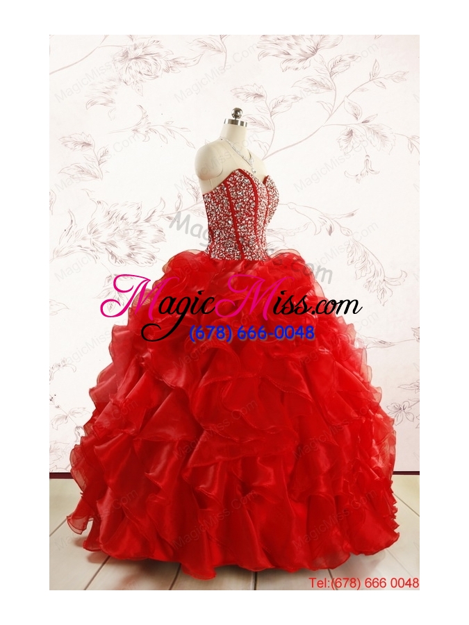 wholesale red beading and ruffles sweetheart pretty quinceanera dresses for 2015