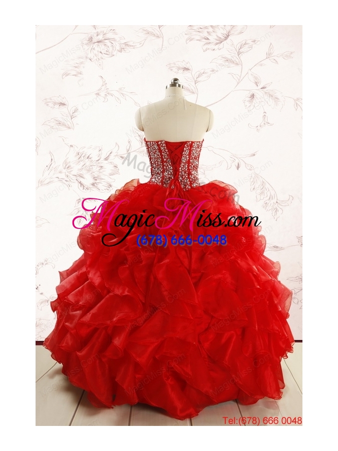 wholesale red beading and ruffles sweetheart pretty quinceanera dresses for 2015