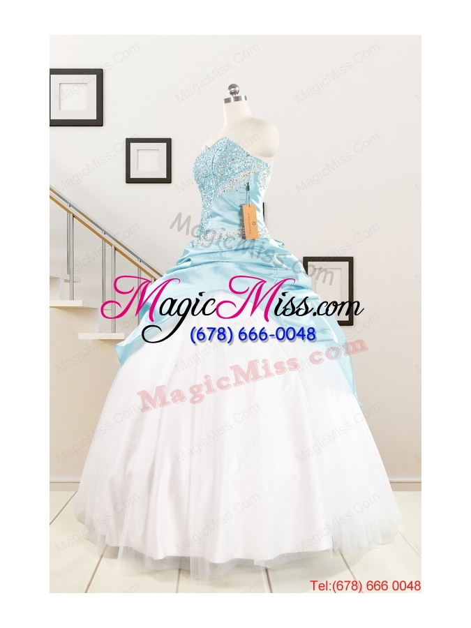 wholesale pretty beading blue and white quinceanera dresses for 2015