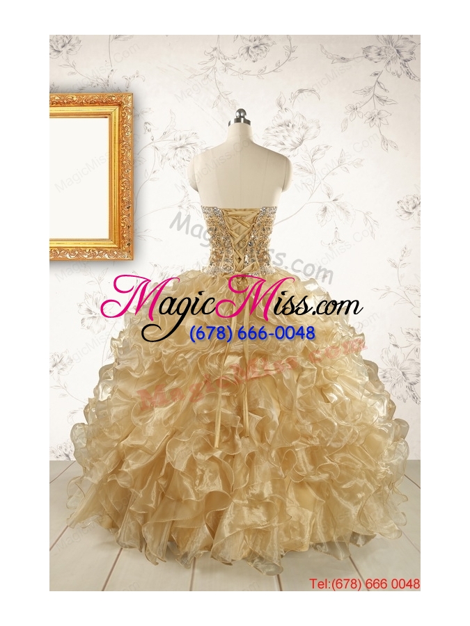 wholesale luxurious champange quinceanera dresses with beading