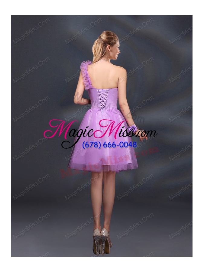 wholesale 2015 lilac hand made flowers a line one shoulder prom dresses