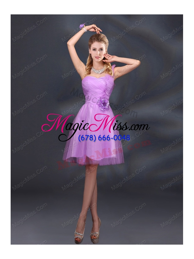 wholesale 2015 lilac hand made flowers a line one shoulder prom dresses