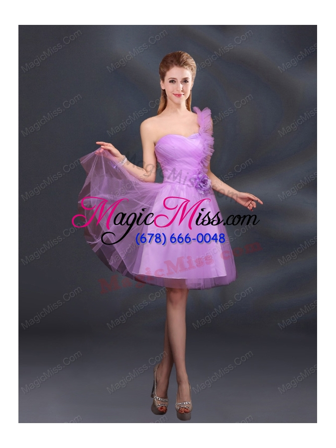 wholesale 2015 lilac hand made flowers a line one shoulder prom dresses