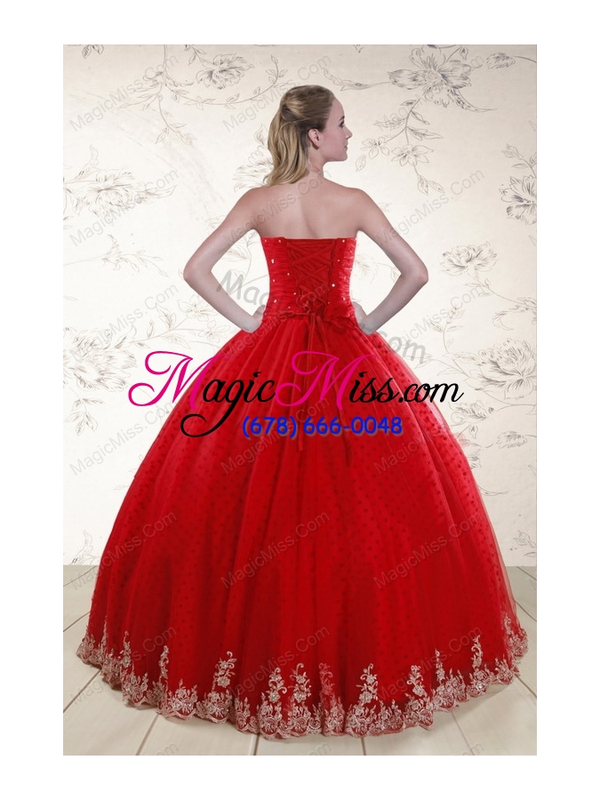 wholesale elegant red strapless 2015 quinceanera dresses with appliques