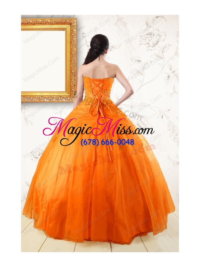 wholesale 2015 princess orange quinceanera dresses with appliques