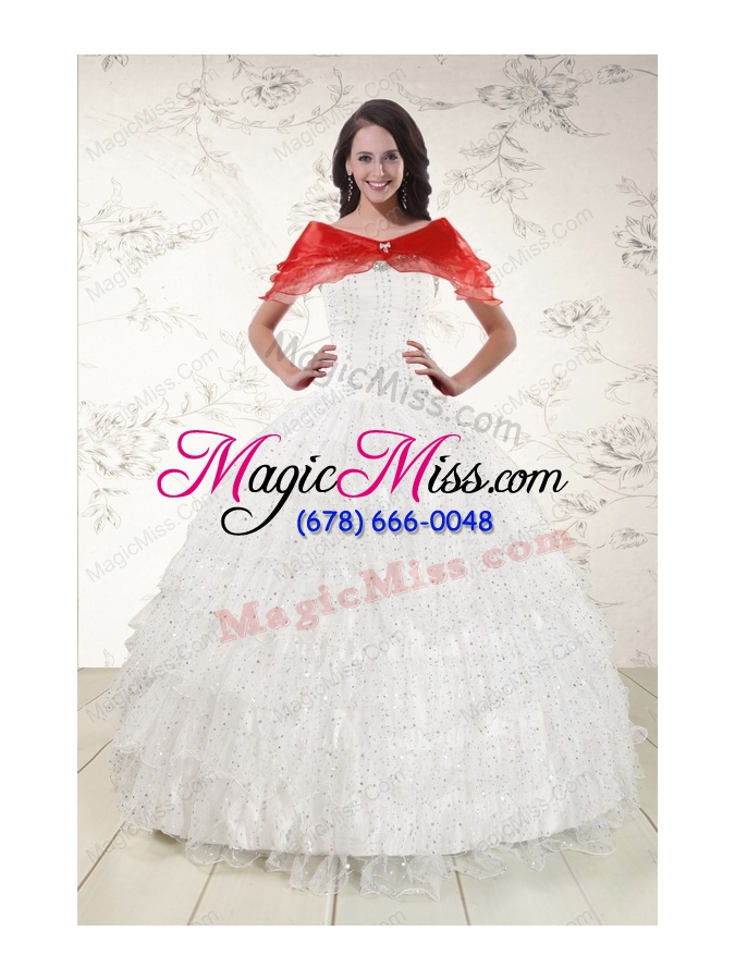 wholesale the most popular white sequins ball gown quinceanera dresses for 2015