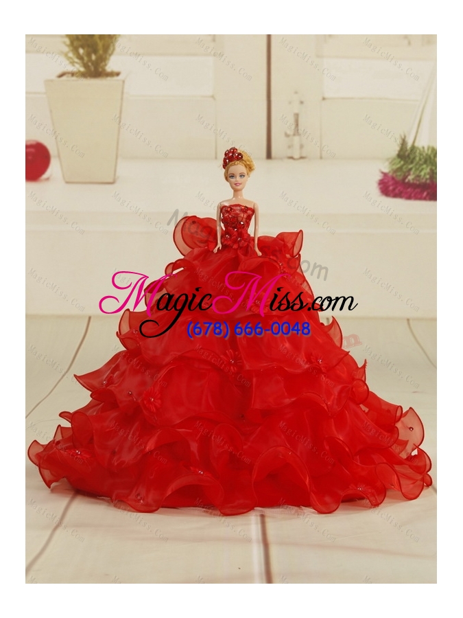 wholesale beautiful coral red little girl dress with  appliques and pick ups