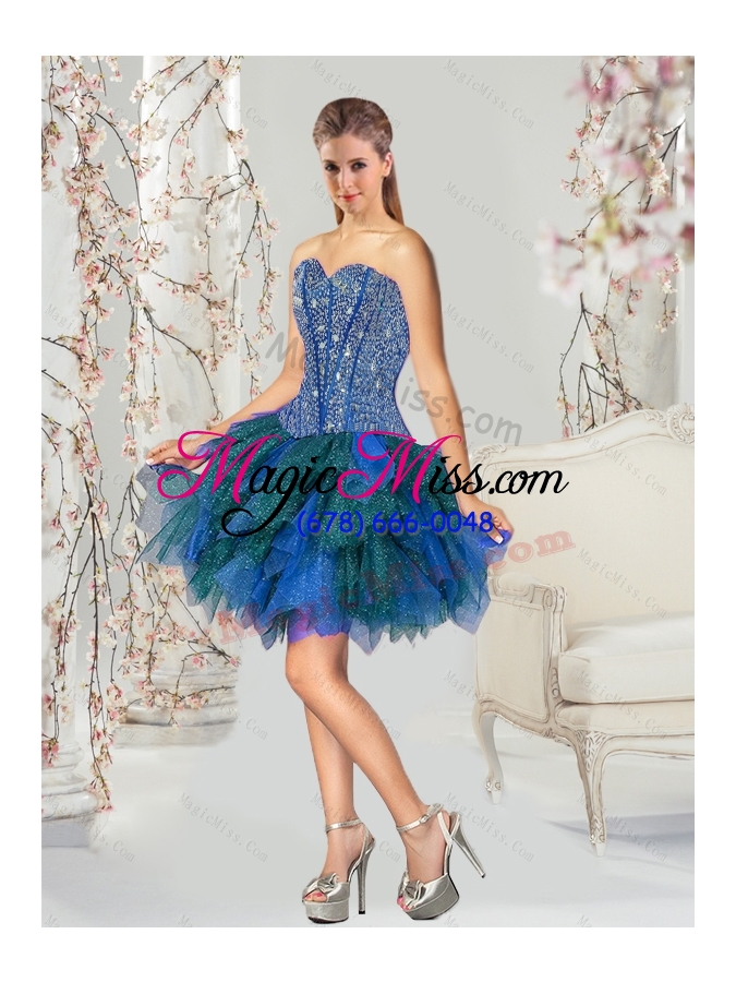 wholesale 2015 detachable beading and ruffles unique quinceanera dresses in royal blue and teal