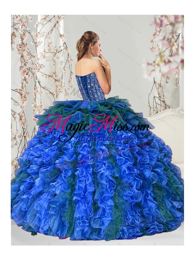 wholesale 2015 detachable beading and ruffles unique quinceanera dresses in royal blue and teal