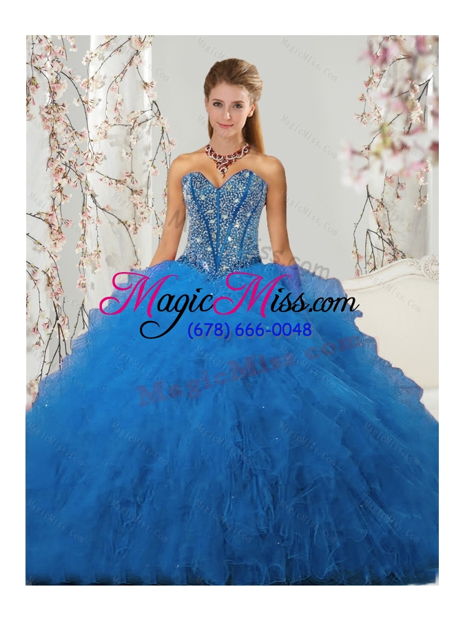 wholesale 2015 affordable beading and ruffles aqua blue vestidos de quinceanera