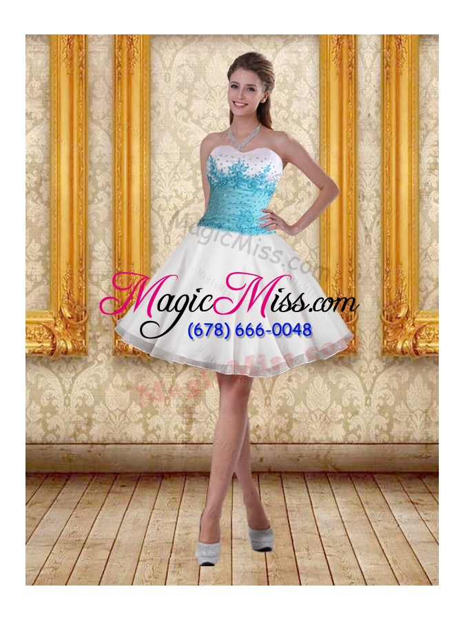 wholesale white sweetheart high low 2015 prom dresses with blue embroidery