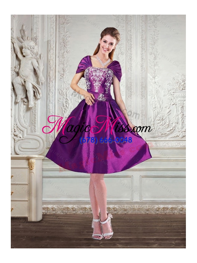 wholesale dark purple high low strapless embroidery prom dresses for 2015 spring