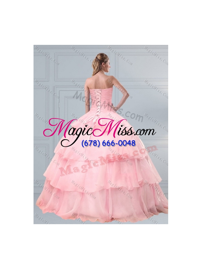 wholesale new style popular pink sweetheart quinceanera dresses with ruffled layers and beading