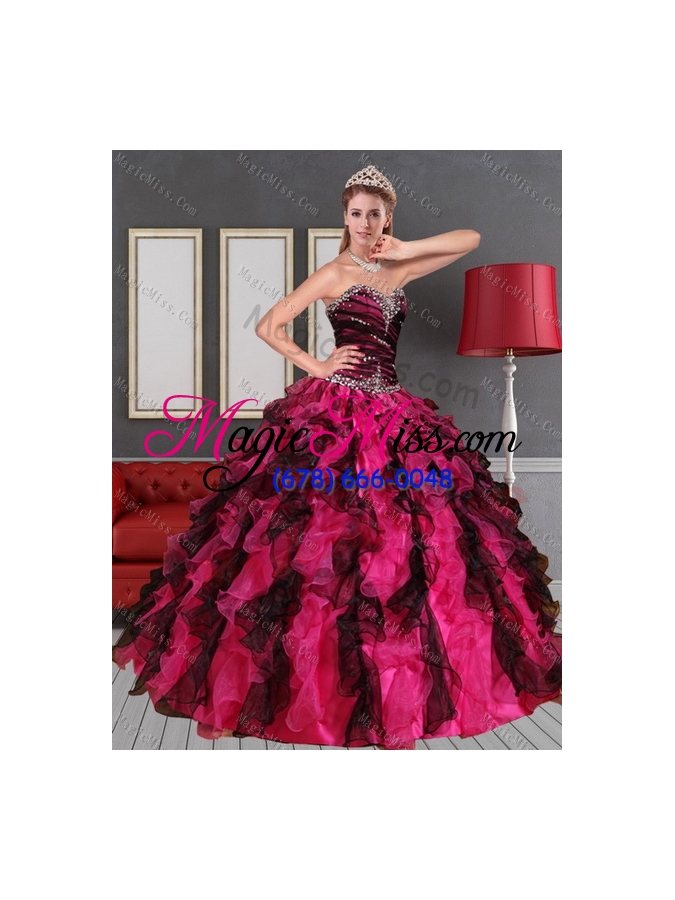 wholesale pretty multi color sweetheart quince dresses with beading and ruffles