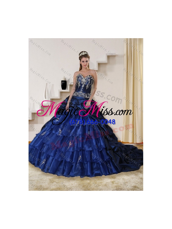 wholesale navy blue sweetheart sweet fifteen dresses with ruffles and embroidery