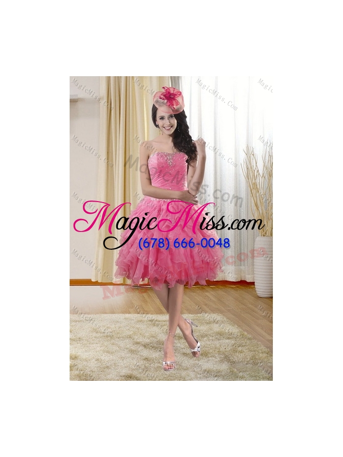 wholesale pretty  and detachable rose pink quince dresses with ruffles and beading for 2015