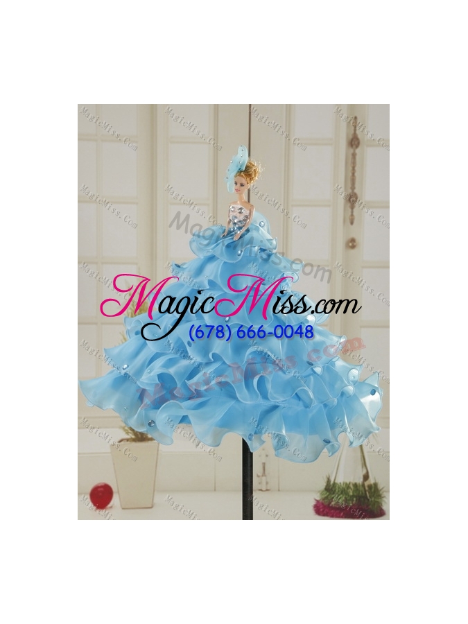 wholesale new style aqua blue quince dresses with beading and ruffles for 2015