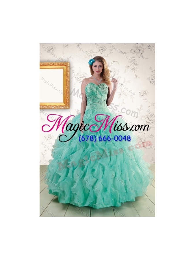 wholesale new style aqua blue quince dresses with beading and ruffles for 2015