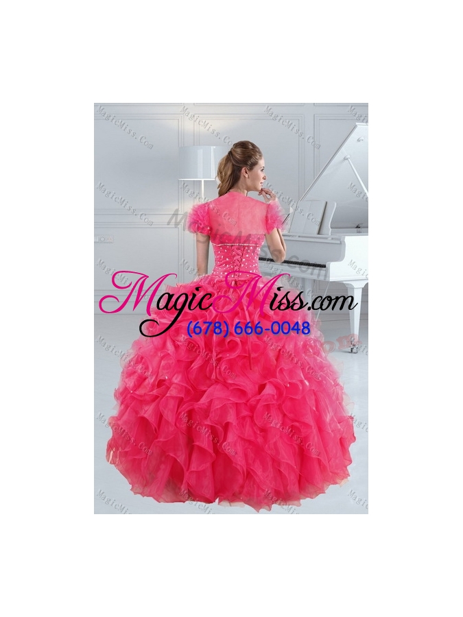wholesale 2015 new style pretty hot pink sweetheart sweet 15 dresses with beading and ruffles