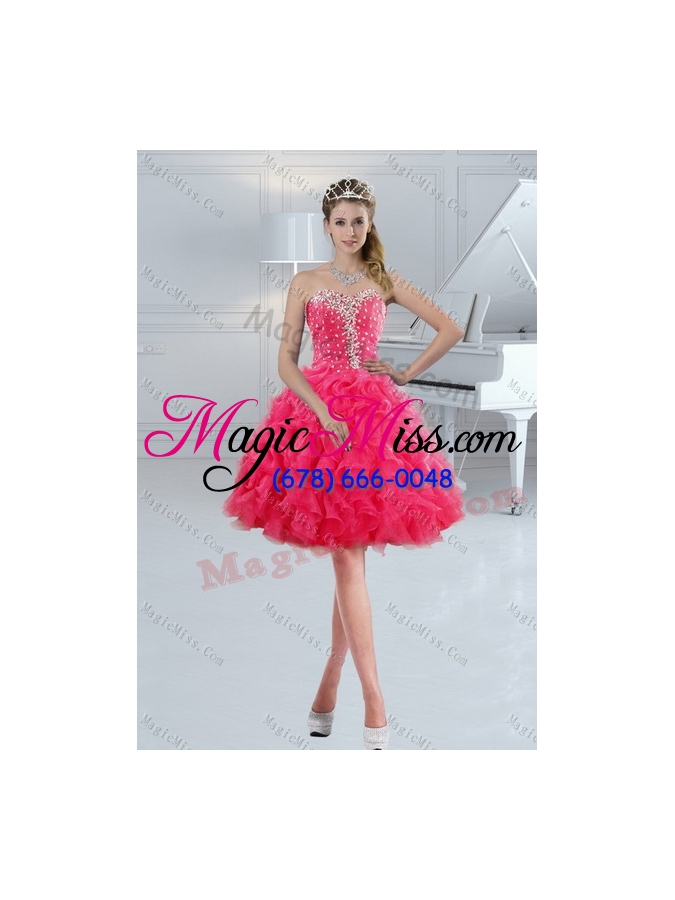 wholesale 2015 new style pretty hot pink sweetheart sweet 15 dresses with beading and ruffles