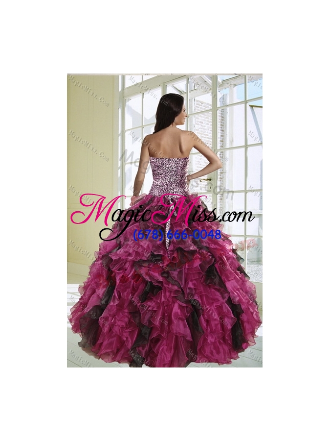 wholesale 2015 classical strapless multi-color quinceanera dress with leopard print