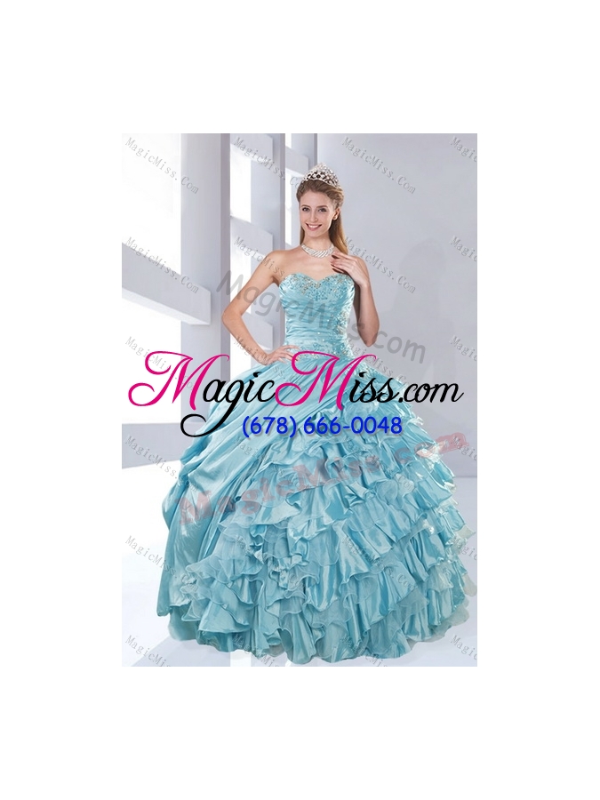 wholesale 2015 sweetheart ball gown quinceanera dresses with beading and ruffled layers