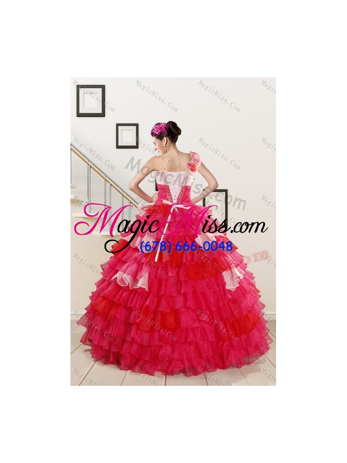 wholesale 2015 ruffled layers and beading multi color quinceanera dresses