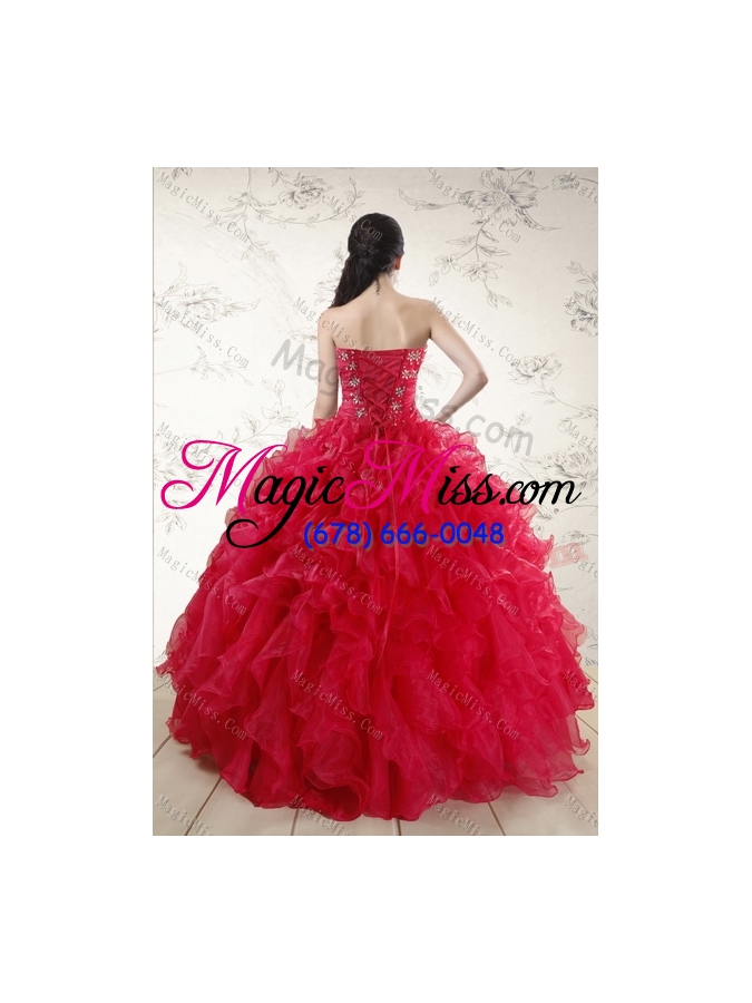 wholesale classical red 2015 quince dresses with ruffles and beading