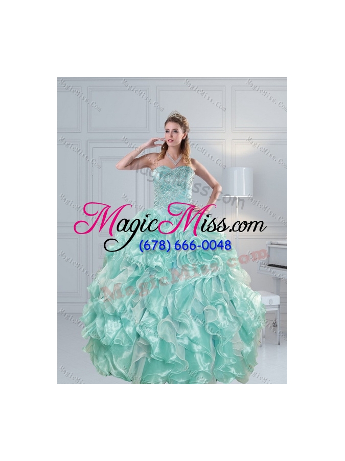 wholesale 2015 fashionable beading and ruffles aqual blue quince dresses