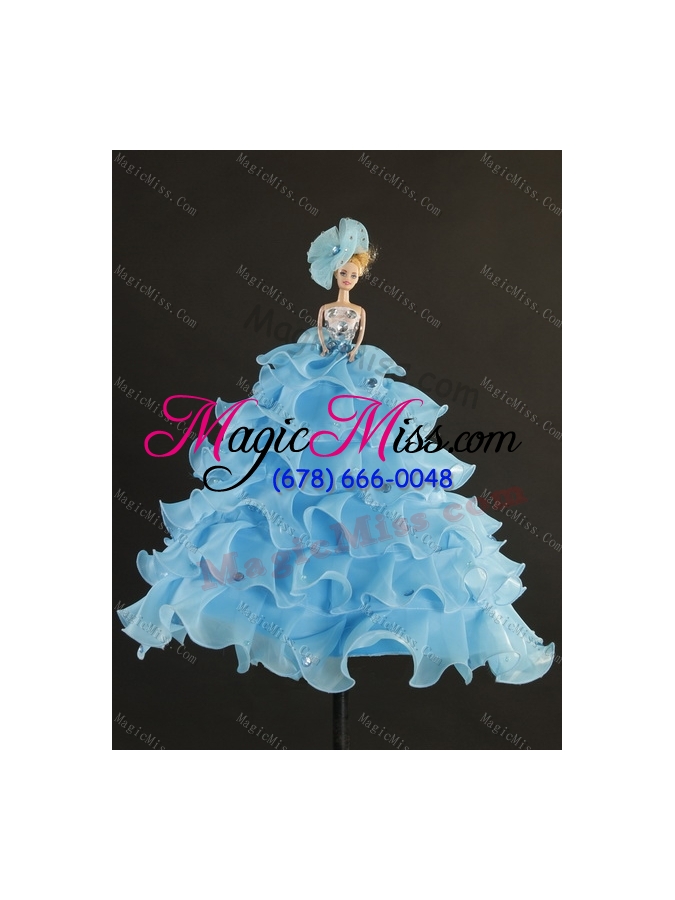 wholesale 2015 fashionable beading and ruffles aqual blue quince dresses