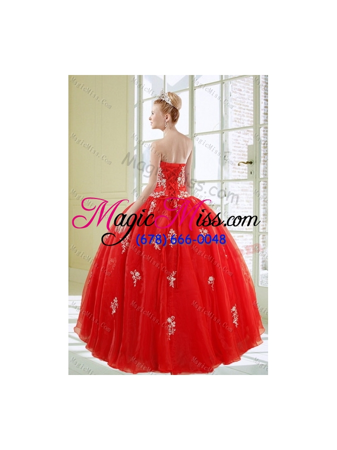 wholesale 2015 popular red sweet fifteen dresses with appliques