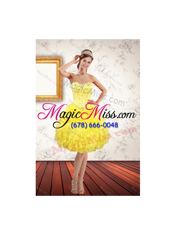 wholesale 2015 sweetheart yellow sweet 15 dresses with beading and ruffles